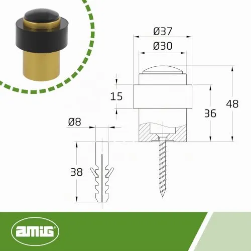 Amig 206 fermaporta pavimento alluminio oro 30x48 mm