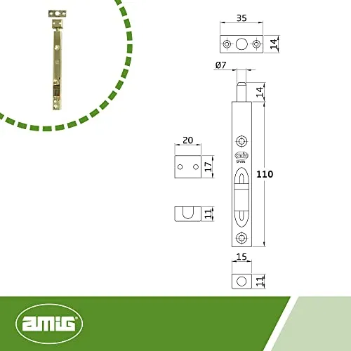 Amig 400 Catenaccio Verticale 110 mm Acciaio Ottonato