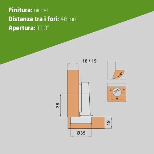 Amig cerniere a tazza dritte Ø35 mm 110° 5 paia argento