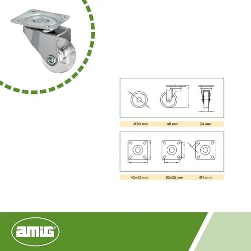 Amig 2571 Ruota senza Freno Ø30 mm 20 kg Trasparente
