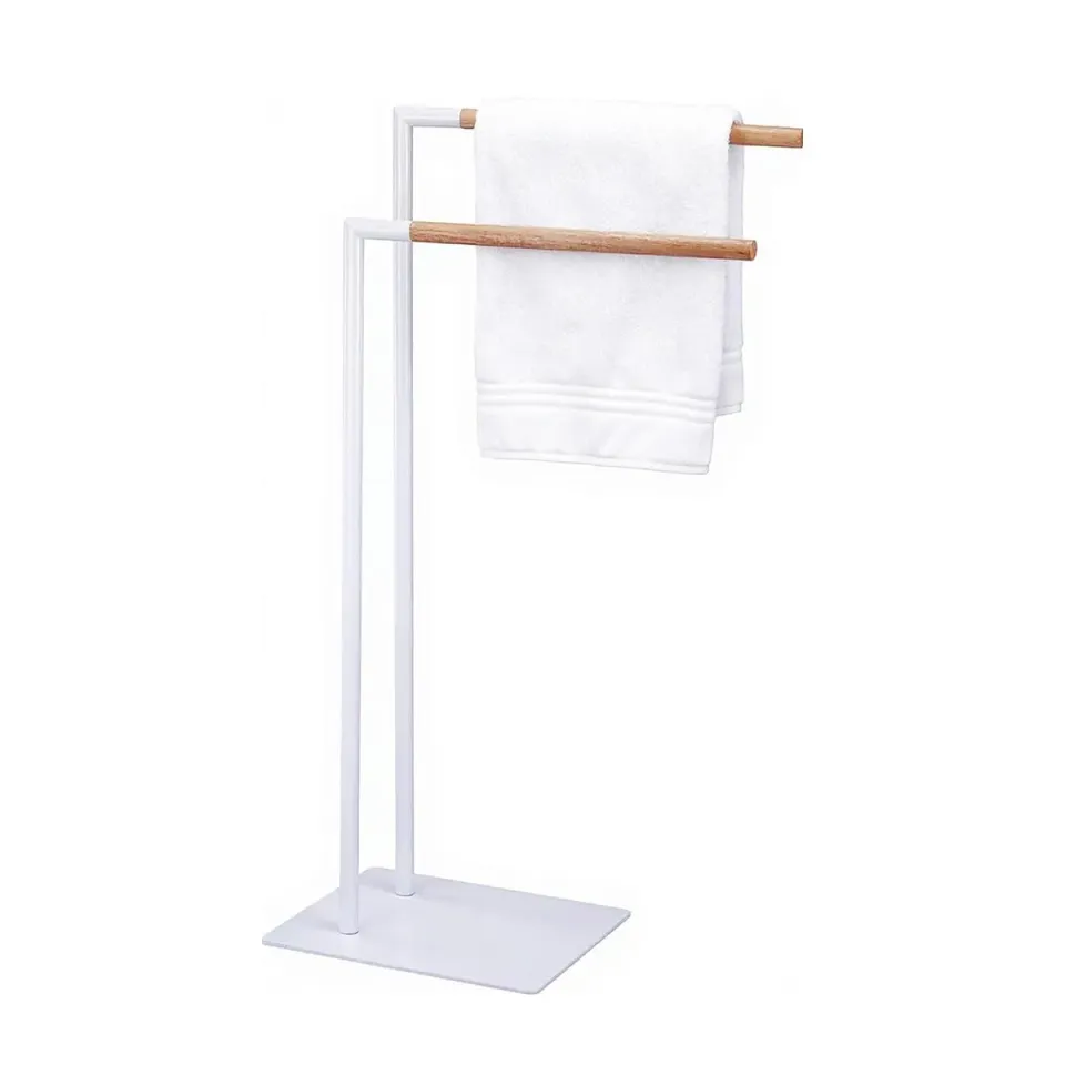 Amig porta asciugamani terra bianco legno doppia barra