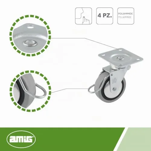 Amig 2503 ruote mobili gomma 40 mm freno 4 pezzi