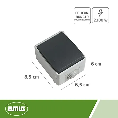 Amig 3621 Interruttore Esterno IP54 Grigio Sovrapporre