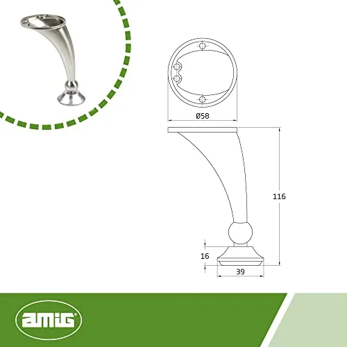 Amig Mod. 13 gamba per mobile 120 mm nichel spazzolato