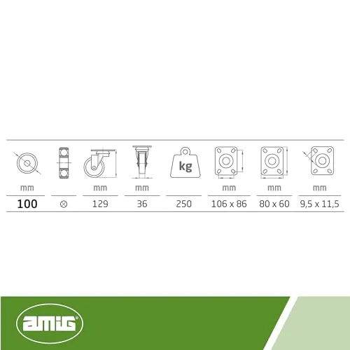 Amig Ruote Ø100 mm Set 4 con Piastra Nylon Blu