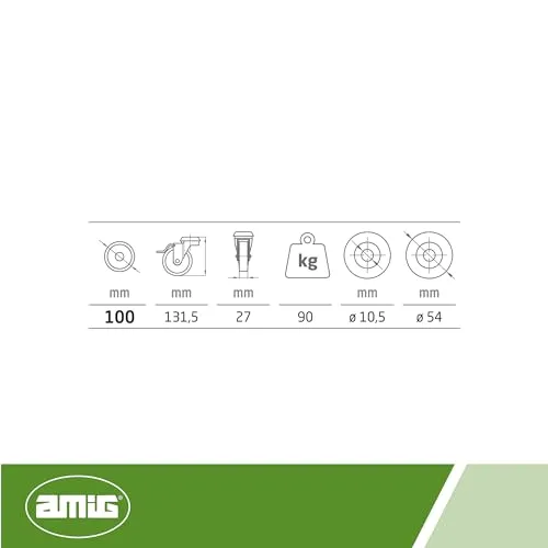 Amig set 4 ruote girevoli 100 mm con freno 90 kg