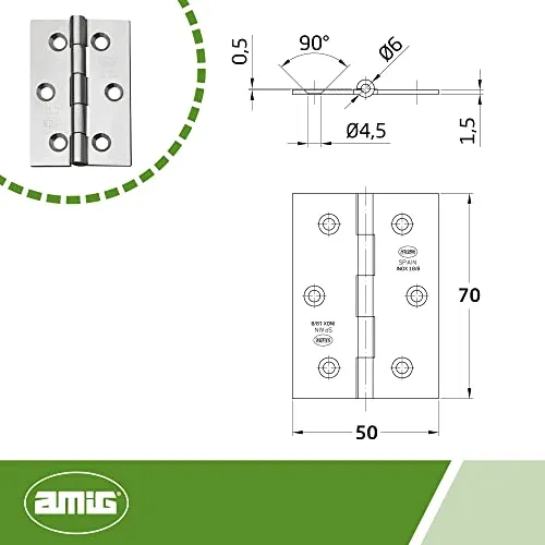 Amig 2002 cerniera 70x50 mm inox 2 pezzi
