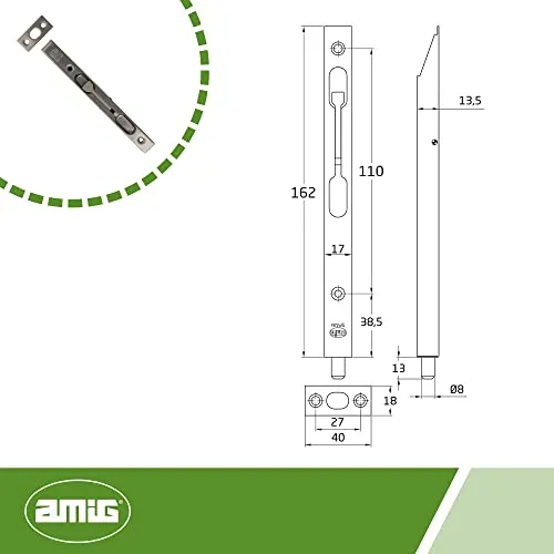 Amig catenaccio incasso 162x17 mm acciaio opaco