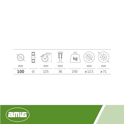 Amig Set 4 Ruote Ø 100 piastra+foro freno blu 250 kg
