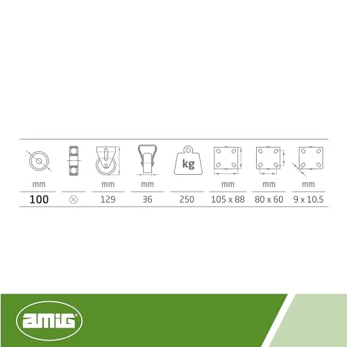 Amig Set 4 Ruote Fisse Ø 100 blu piastra 250 kg
