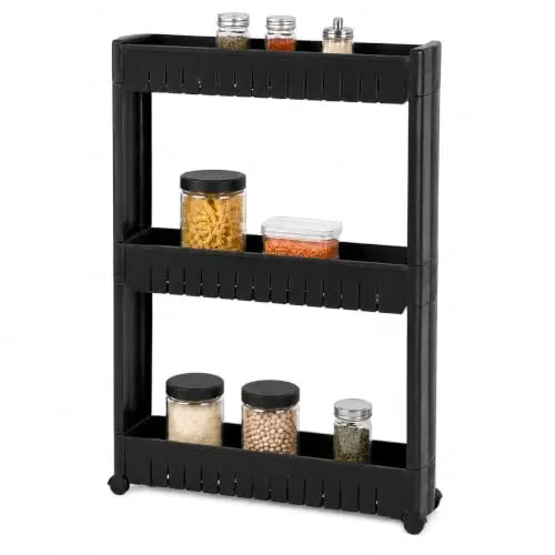 Amig Böken Carrello Stretto 3 Ripiani Nero 54x12x78 cm