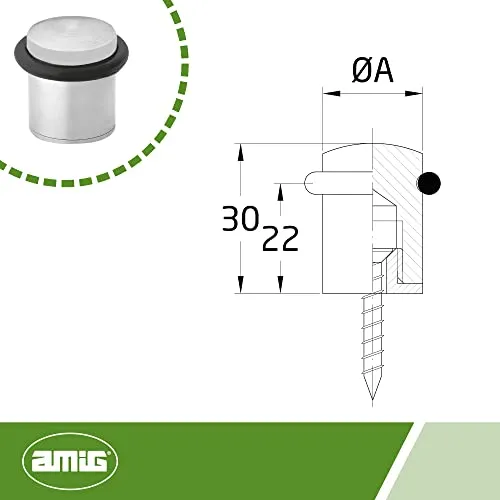 Amig Fermaporta Acciaio Inox Ø25x30mm con Viti