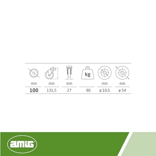 Amig Ruote Ø100 mm Set 4 Inox Gomma Nera 90 Kg