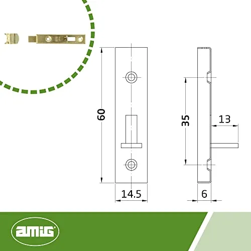 Amig passante chiavistello ottonato 60x15 2 pezzi