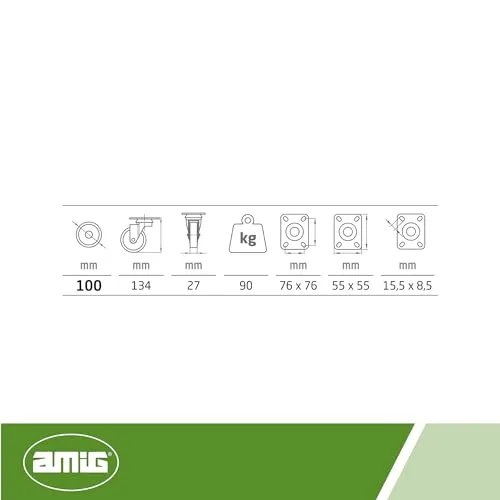 Amig Set 4 Ruote Inox Ø 100 mm Gomma Nera 90 kg